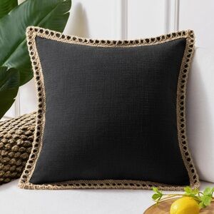 Farmhouse Throw Pillow Cover Burlap Linen Trimmed Tailored Edges Size 18” X 18”